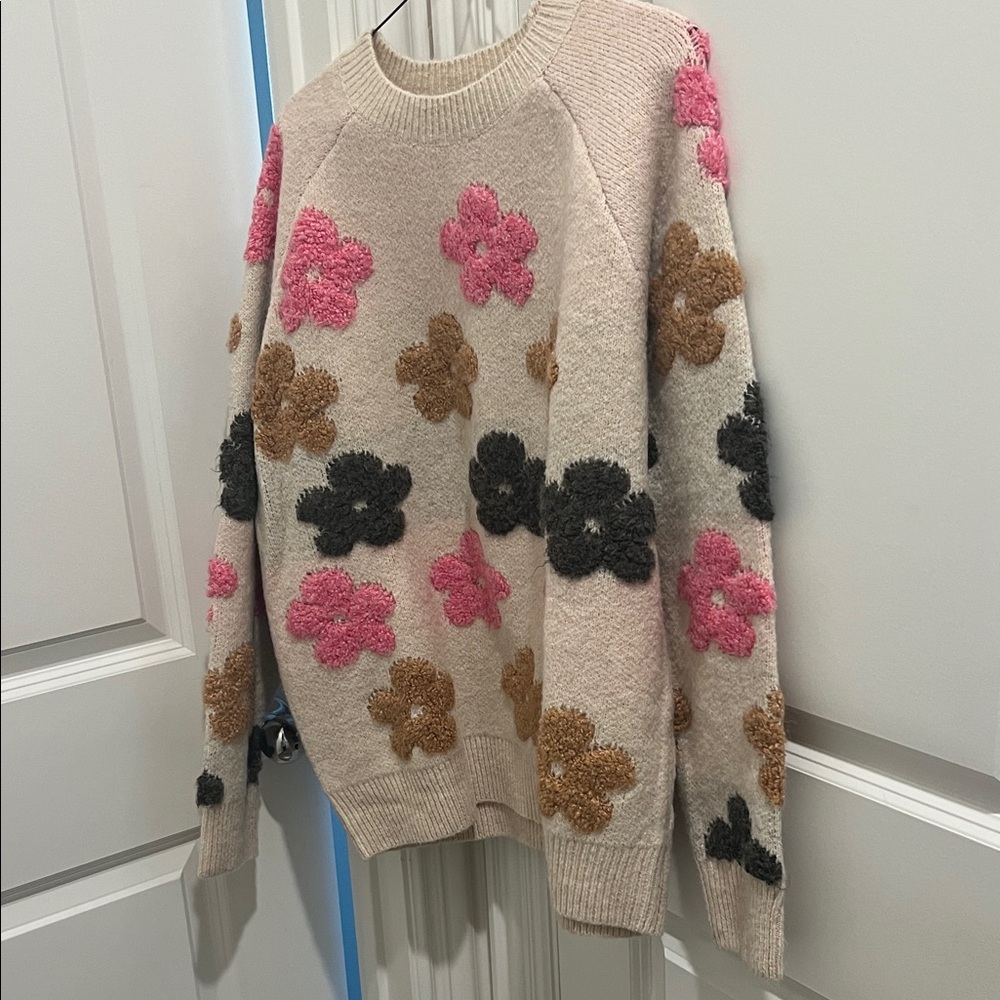 BiBi Floral Women's Sweater - Pink, Brown, Darker Gray